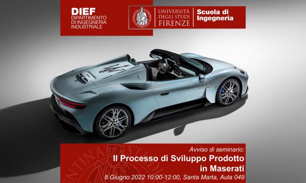 Il Processo di Sviluppo Prodotto in Maserati.              Seminario in presenza.   .